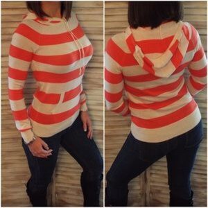 Hoodie Sweater Kangaroo Pocket Striped Coral
